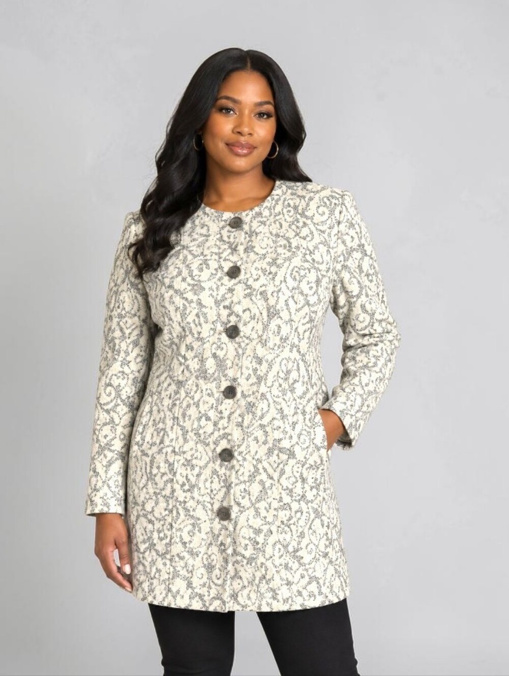 Cynthia Rowley Wool Knit Cardigan Coatigan Tapestry Floral Button Front Medium